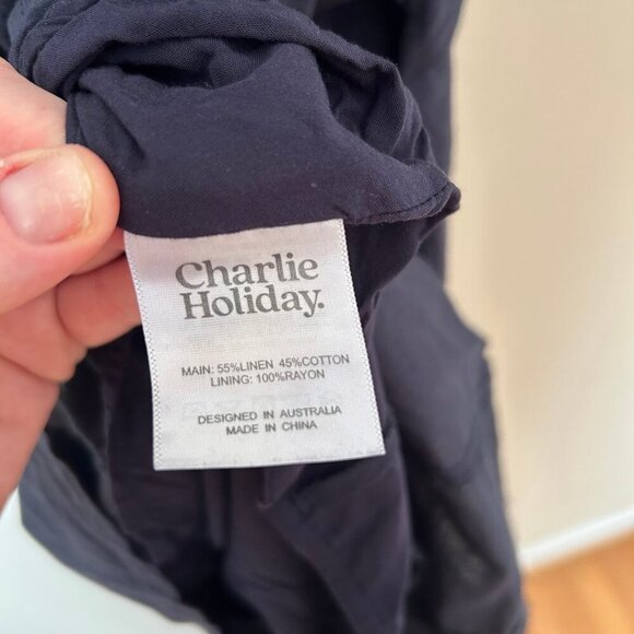 Charlie Holiday Ivy Navy Blue Backless Halter Linen Blend Mini Dress Size 4 - Picture 7 of 7